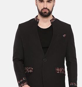 Black Two Button Cotton Blazer For Men