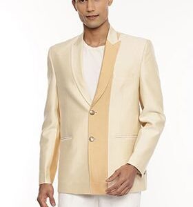 Beige And Gold Two Button Blazer For Men