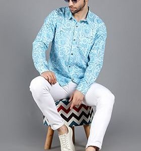 Sky Blue Capella Block Print Shirt For Men