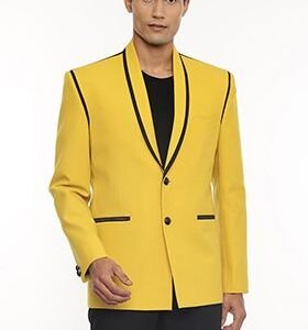 Mustard And Black Two Button Blazer For Men