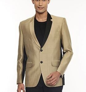 Gold And Black Two Button Silk Blazer For Men