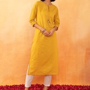 Yellow Tasseled  Cotton Kurta
