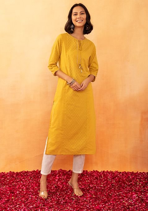Yellow Tasseled Cotton Kurta