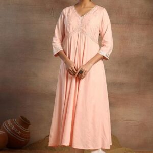 Blush Pink Thread And Gota Embroidered Rayon Kurta