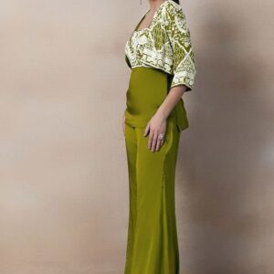 Pear Green Thread Embroidered Jacket Set