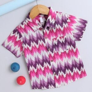 Pink Ikat Cotton Shirt For Boys