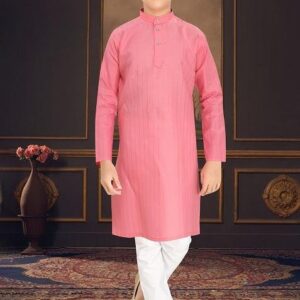 Pink Cotton Blend Kurta Set For Boys