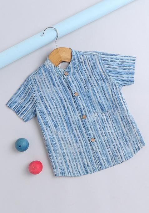Blue Stripes Cotton Shirt For Boys