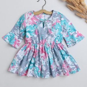 Blue Printed Cotton Tops For Girls