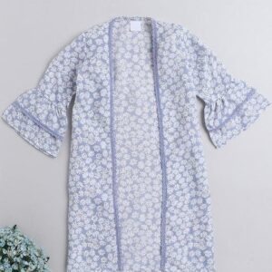 Blue Printed Polyester Shrug For Girls