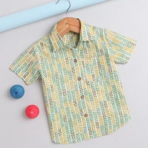 Green Embroidered Cotton Shirt For Boys