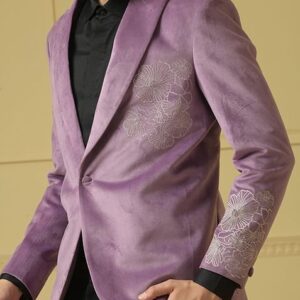 Purple Embroidered Style Savvy Blazer Set For Men