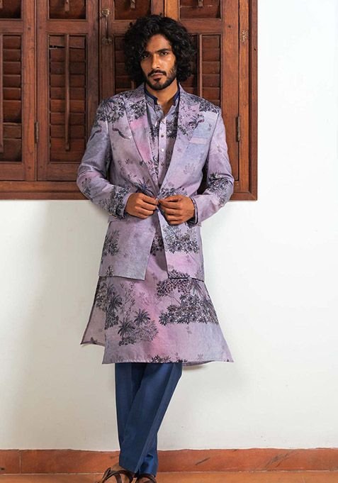 Blue Digital Print Blazer For Men