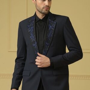 Blue Embroidered Blazer Set For Men