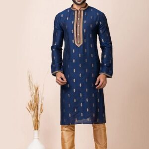 Royal Blue Cotton Jacquard Kurta Set