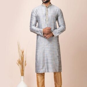Grey Cotton Jacquard Kurta Set