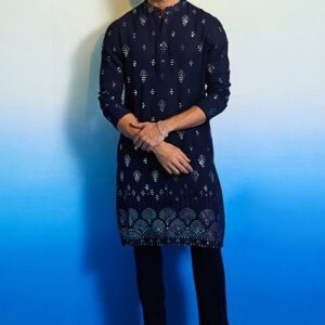 Canzo Blue Embellished Glory Kurta Set For Men