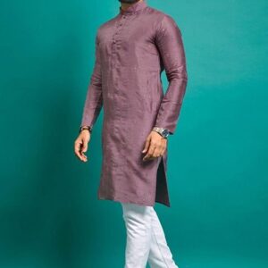 Onion Pink Embroidered Silk Kurta Set For Men