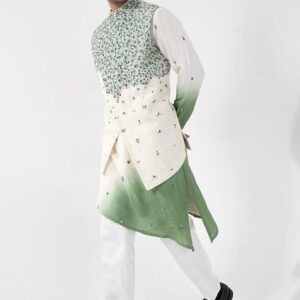 Multicolour Hand Embroidered Silk Nehru Jacket Set For Men