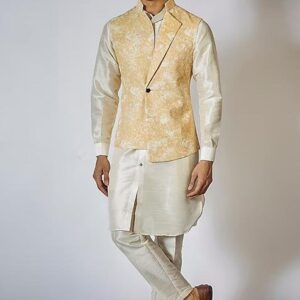 Yellow Shaded Jacket And Kurta Set For Men