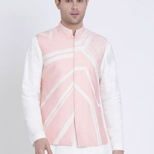 Pink Embroidered Silk Jacket For Men