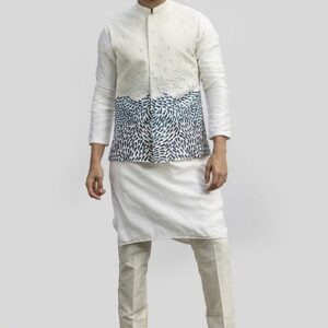 Ivory Embroidered Bundi Jacket And Kurta For Men