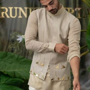 Grey Elephant Embroidered Bundi Jacket For Men