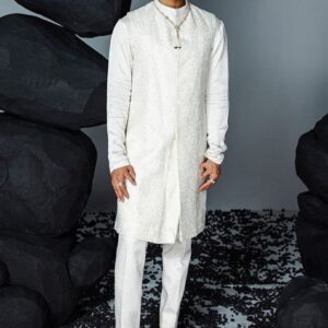 Ivory Embroidered Sherwani Set For Men