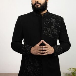 Black Chival Bandhgala Sherwani Set For Men