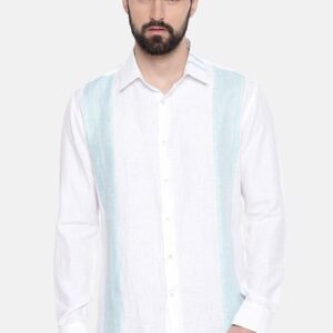 White And Blue Linen Shirt For Men