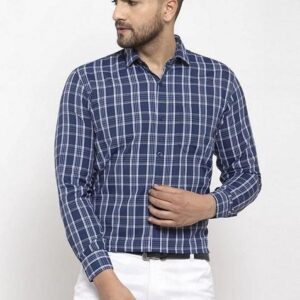 Blue Printed Cotton Shirt For Men