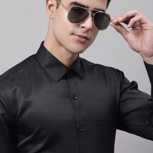 Black Cotton Blend Shirt For Men