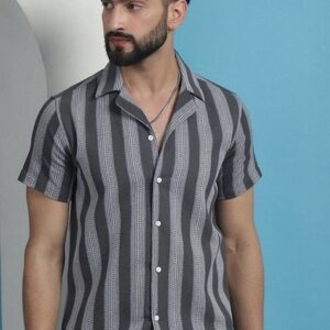Grey Printed Cotton Shirt For Men