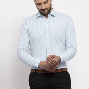 Sky Blue Printed Cotton Shirt For Men