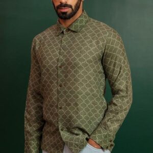 Beige And Brown Dancing Leaves Printed Shirt