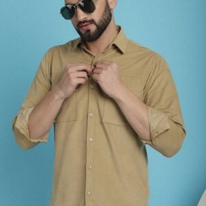 Beige Cotton Shirt For Men