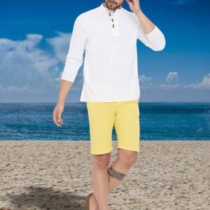 White Solid Cotton Kurta For Men