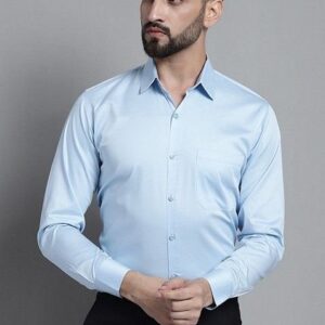 Sky Blue Cotton Blend Shirt For Men