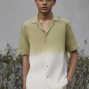Green And Ivory Embroidered Terra Shirt For Men