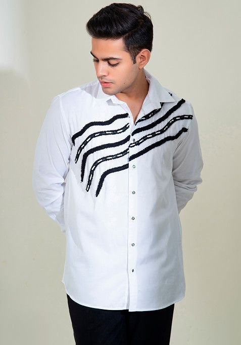 White Patterned Shirt For Men