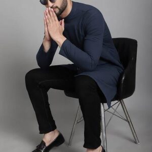 Blue Striped Cotton Kurta For Men