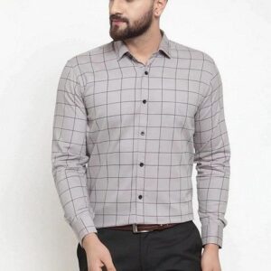 Grey Printed Cotton Shirt For Men