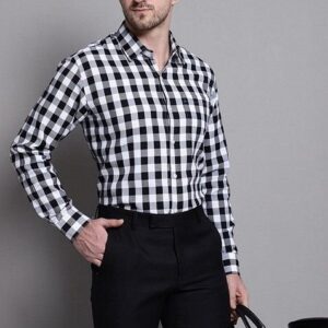 Black Checkered Cotton Shirt For Men