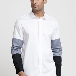 White Patch Work Giza Cotton Shirt For Men