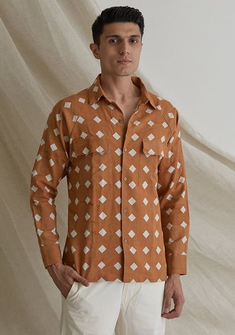 Brown Diamonds In The Sky Printed Shirt