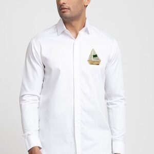 White Boat Embroidered Canoe Shirt For Men