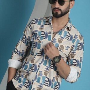 Multicolour Printed Cotton Shirt For Men
