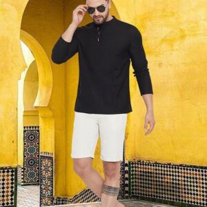 Black Solid Art Silk Kurta For Men