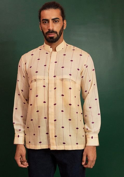 Off White Candles And Patterns Printed Shirt