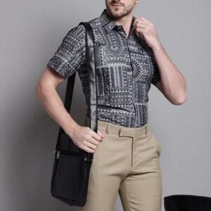 Grey Printed Cotton Shirt For Men